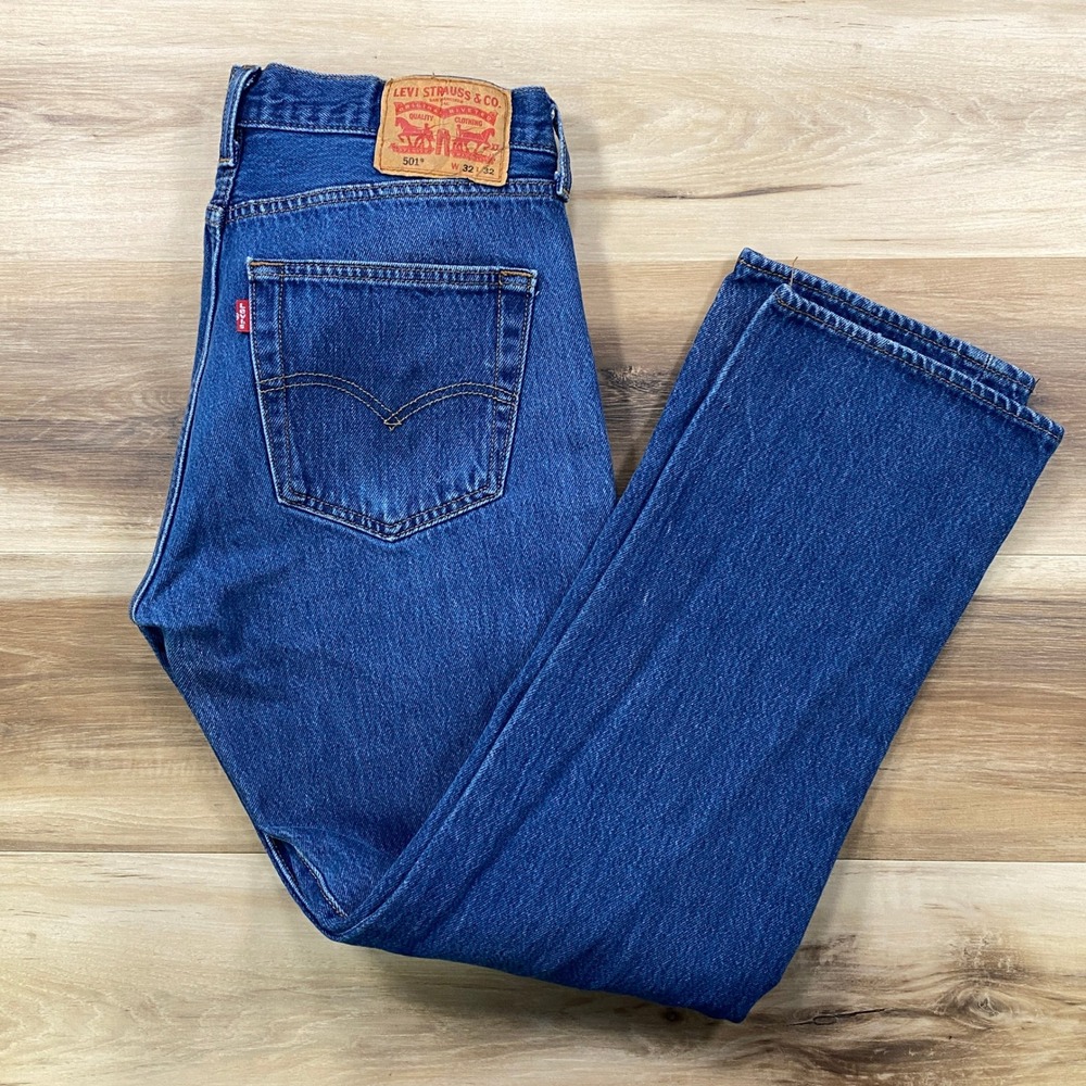 Levis 501 Original Jeans Mens 32x29 Heritage 100% Cotton Straight Leg Blue Denim
